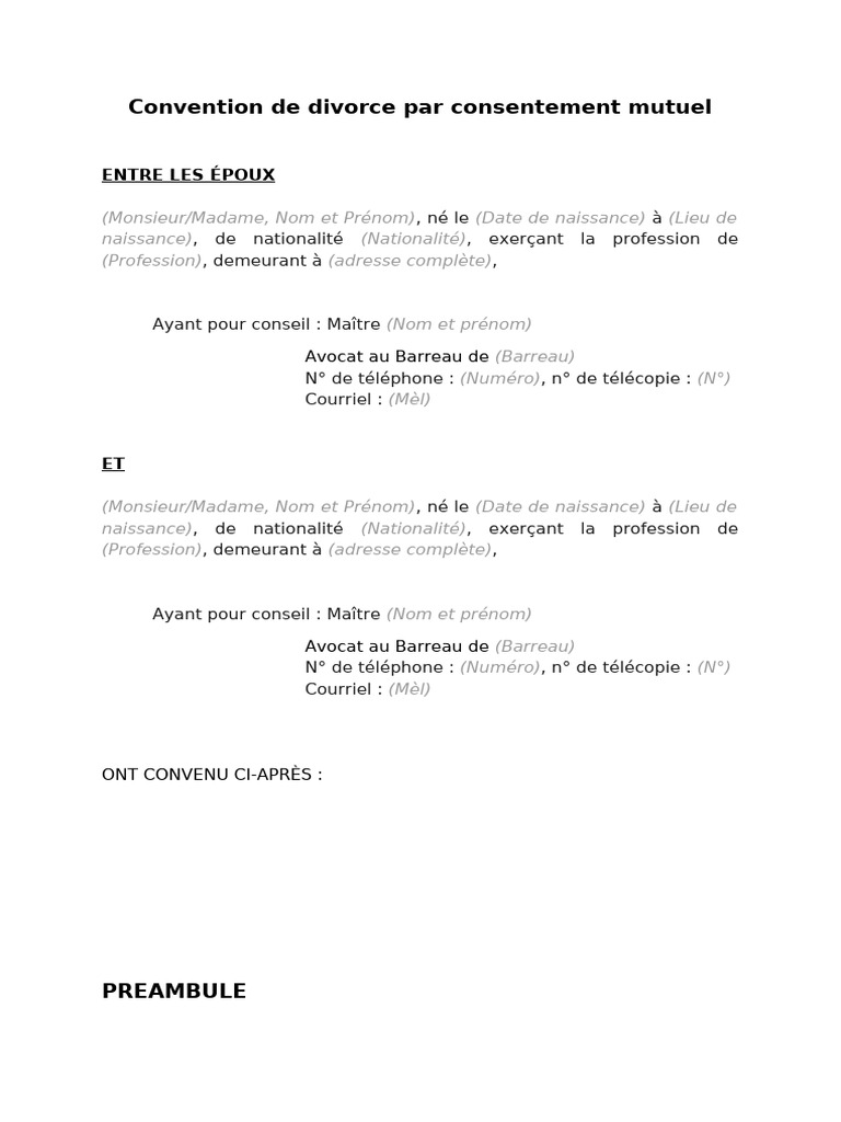 Convention de divorce amiable 2023 PDF Mariage Divorce — free download