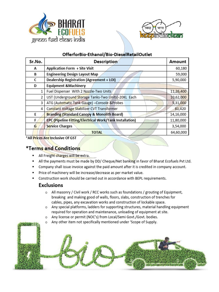 Bio-Diesel Retail Outlet Quotation | PDF