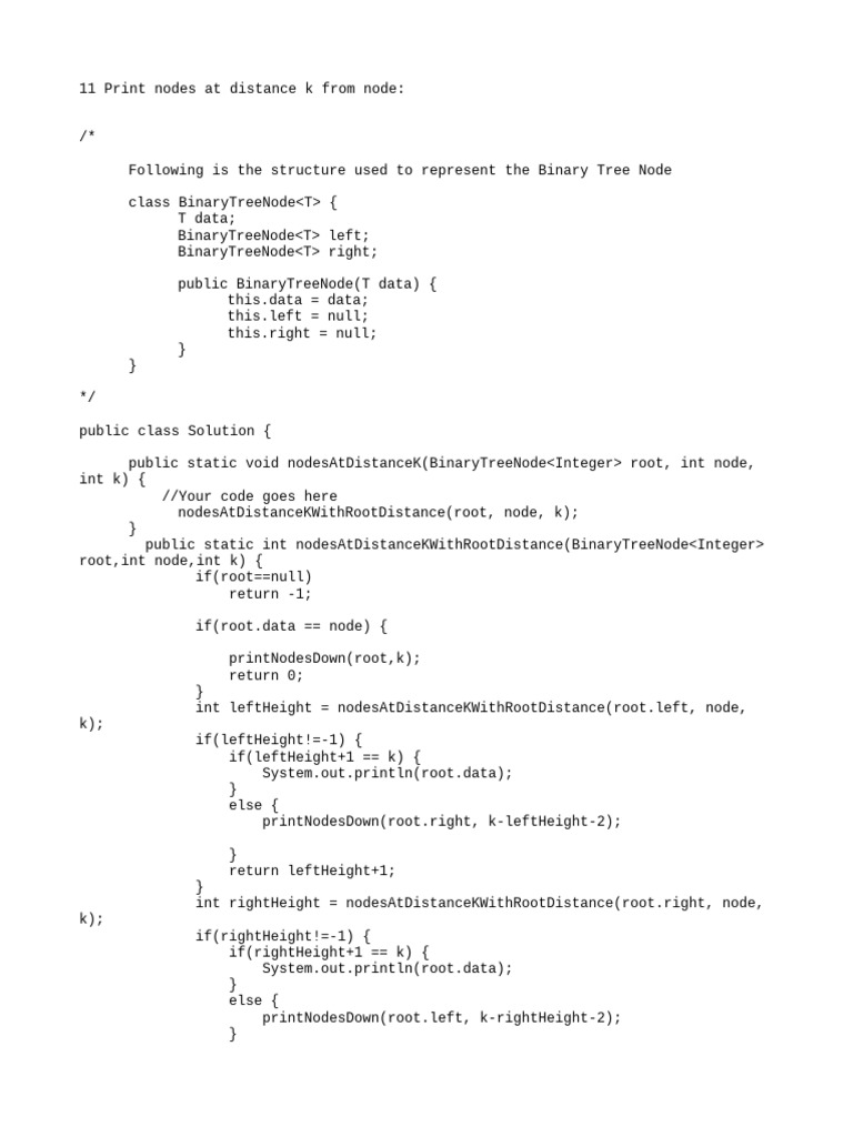 Print Nodes at Distance K in Binary Tree | PDF