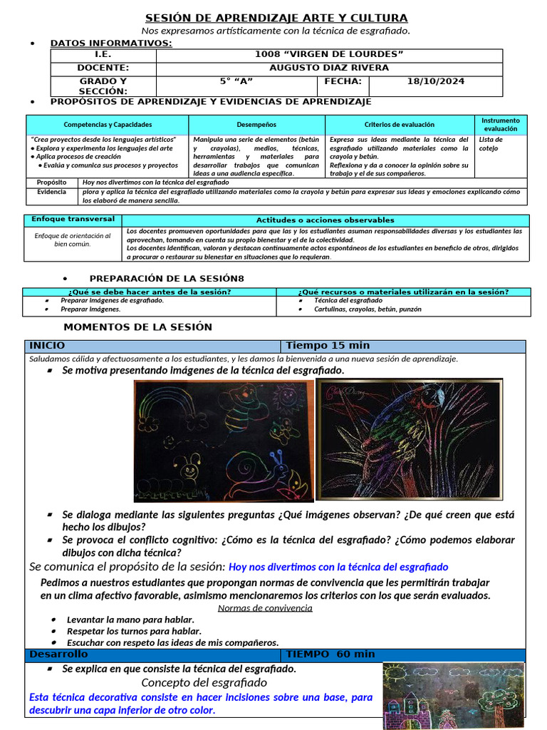 Secion de Aprendizaje de Arte y Cultura 16 de Octubre | PDF ...