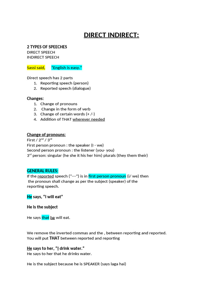 DIRECT INDIRECT | PDF | Grammatical Number | Pronoun