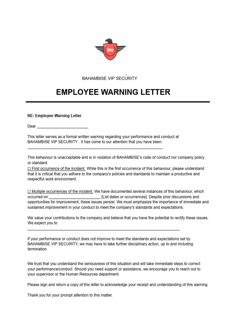 Employee Warning Letter Template | PDF
