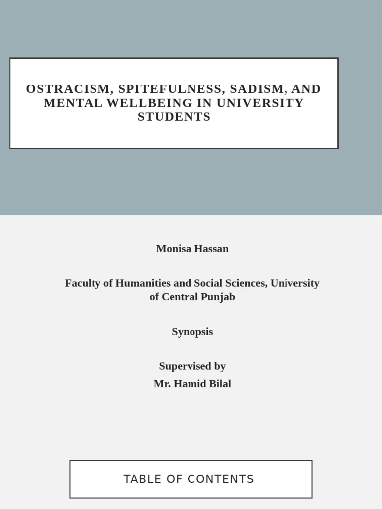 Ostracism, Spitefulness, Sadism, and Mental | PDF | Statistics ...