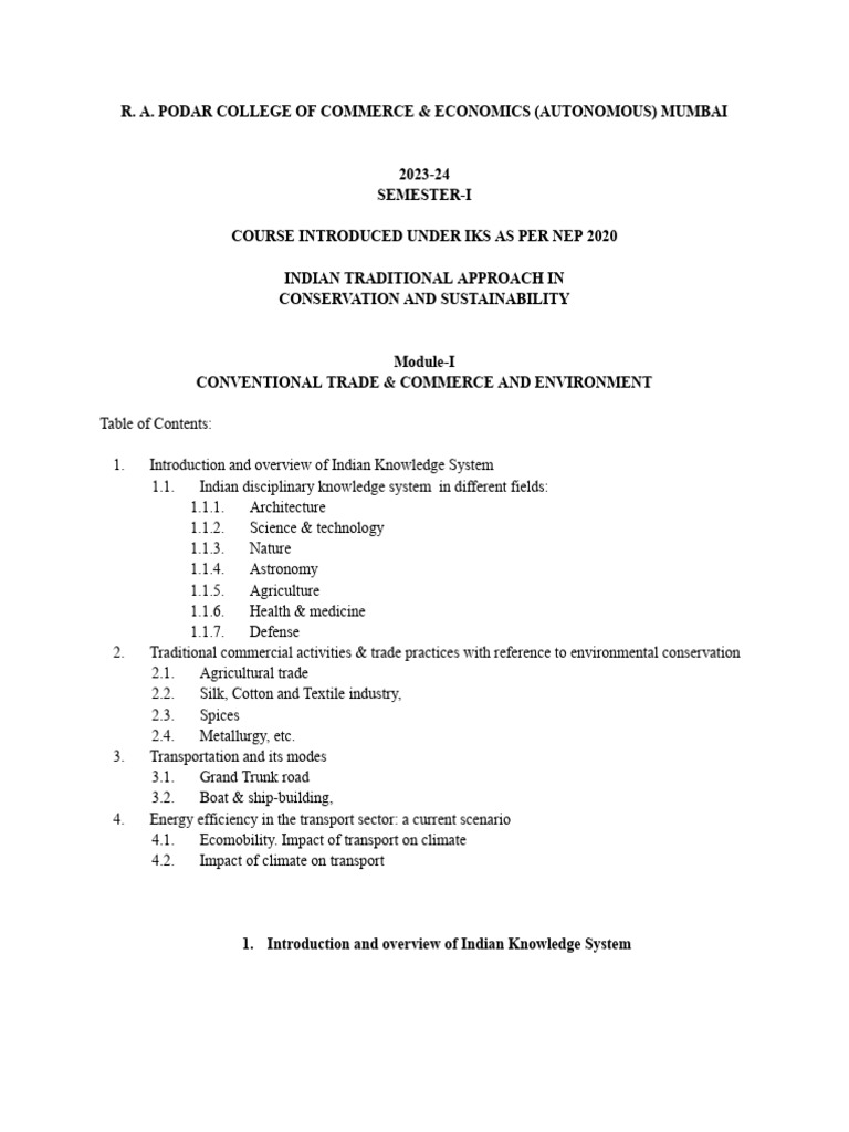 Module-1 Conventional Trade & Commerce and Environment | PDF