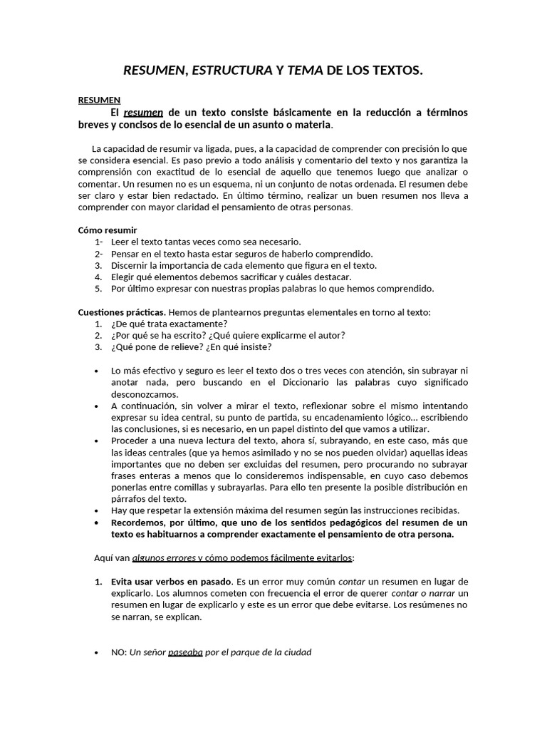 El Resumen, La Estructura y El Tema de Un Texto - fernANDO | PDF ...