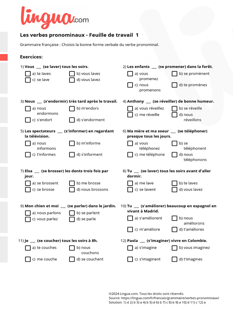 Exercices sur les verbes pronominaux | PDF