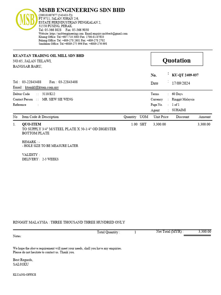 Quotation for Steel Plate Supply | PDF | International Trade | Dollar