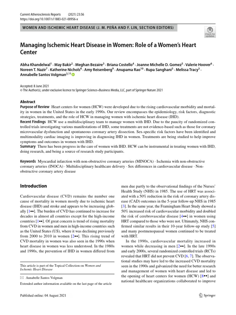 Managing Ischemic Heart Disease in Women Role of A Women's Heart Center ...