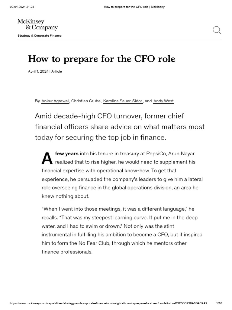 Preparing for the CFO Role at McKinsey | PDF | Chief Financial Officer ...