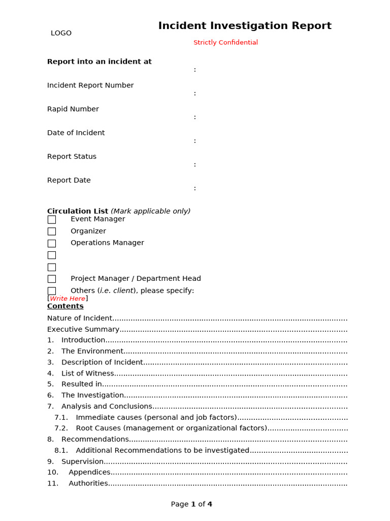 Incident Investigation Report | PDF | Occupational Safety And Health ...