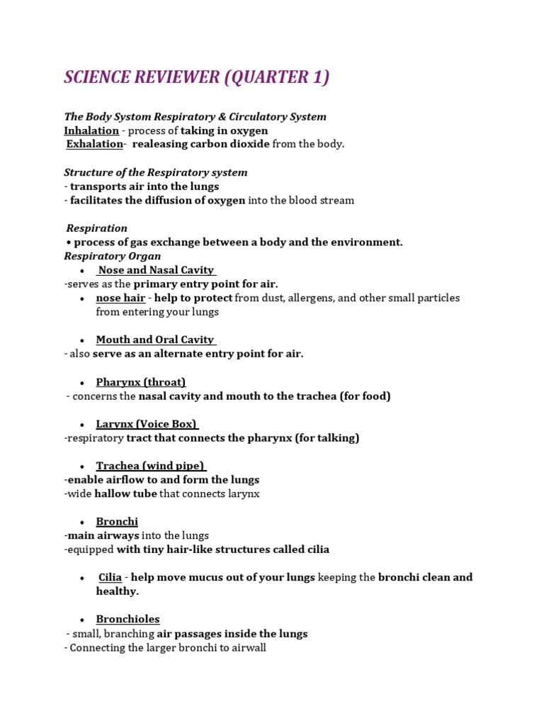 Science Reviewer Qa1 | PDF | Respiratory Tract | Vein