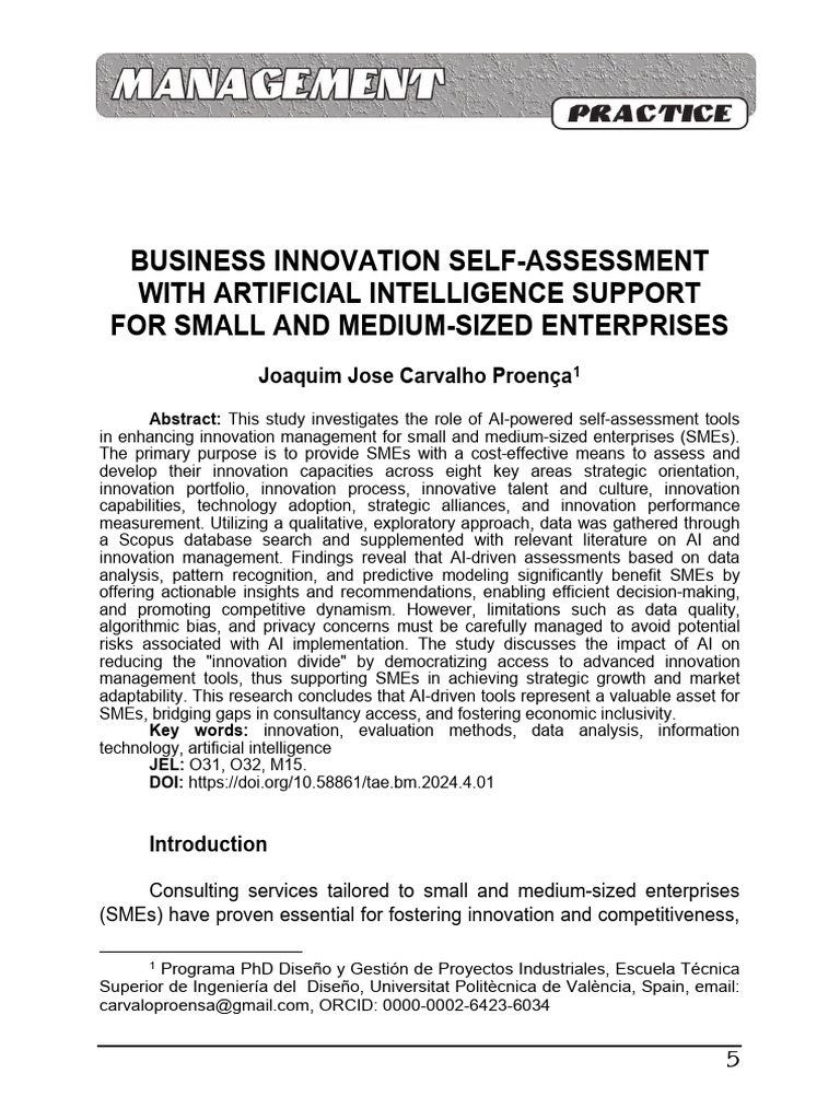 AI Self-Assessment for SME Innovation | PDF | Innovation | Artificial ...