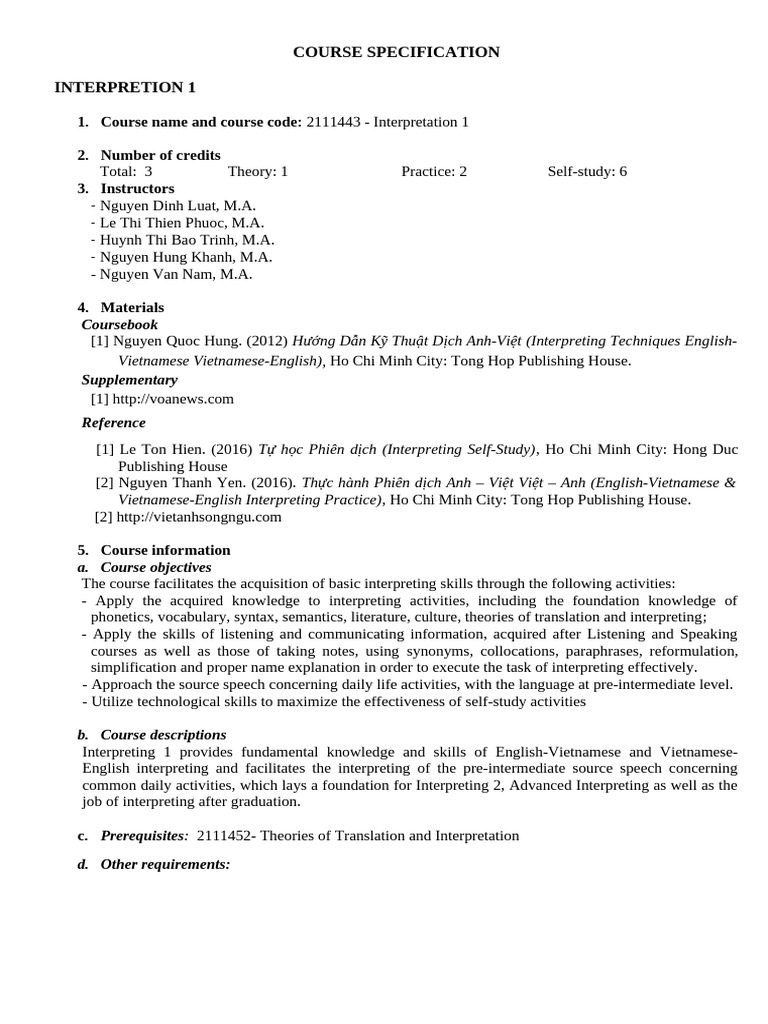 Interpretation 1 Course Overview | PDF | Lecture | Theory