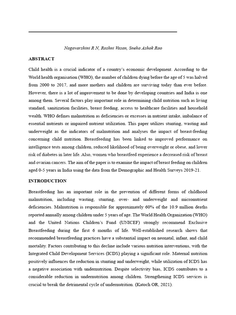 Breastfeeding's Role in Child Nutrition India | PDF | Malnutrition ...