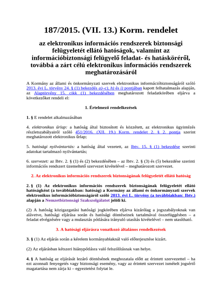 187 2015 EIR Bintonság Felügyeleti Hatóság NEIH NBSZ | PDF