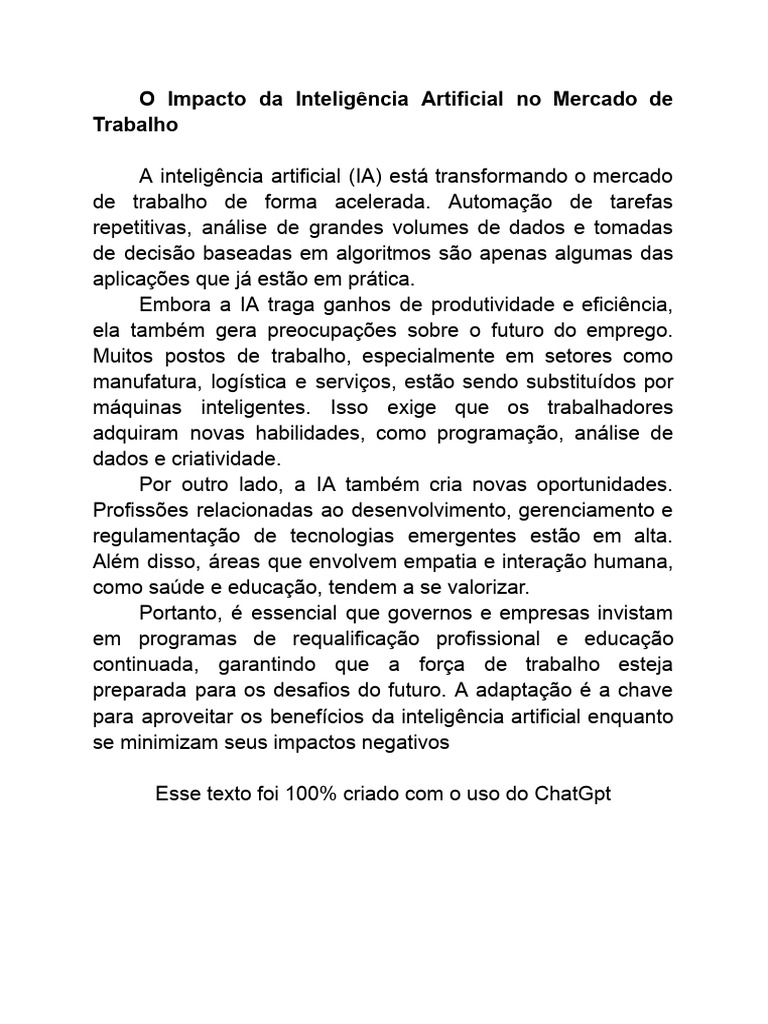 Impacto da IA no Mercado de Trabalho | PDF