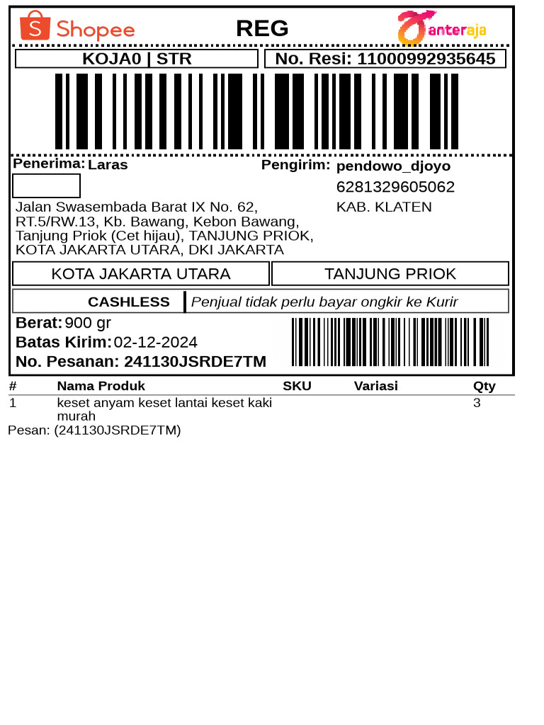Label Pengiriman - Reguler - 2 | PDF