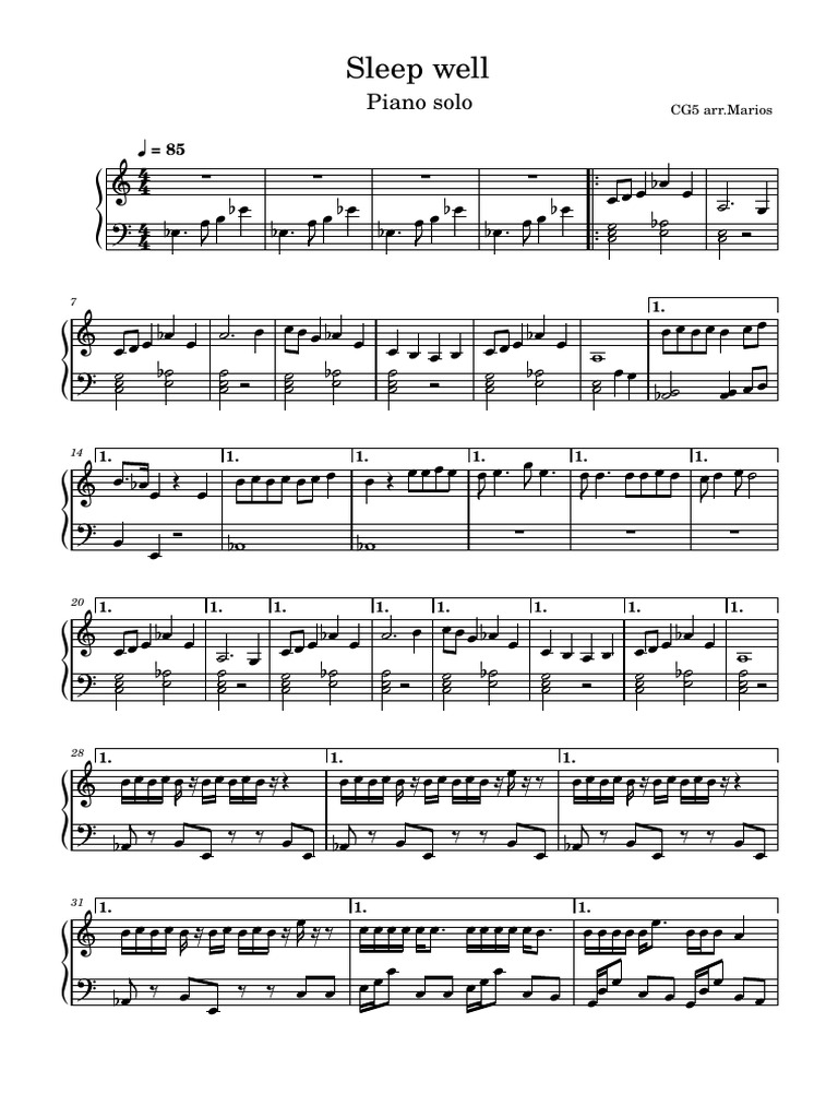 Sleep Well - CG5 Piano Sheet Music | PDF