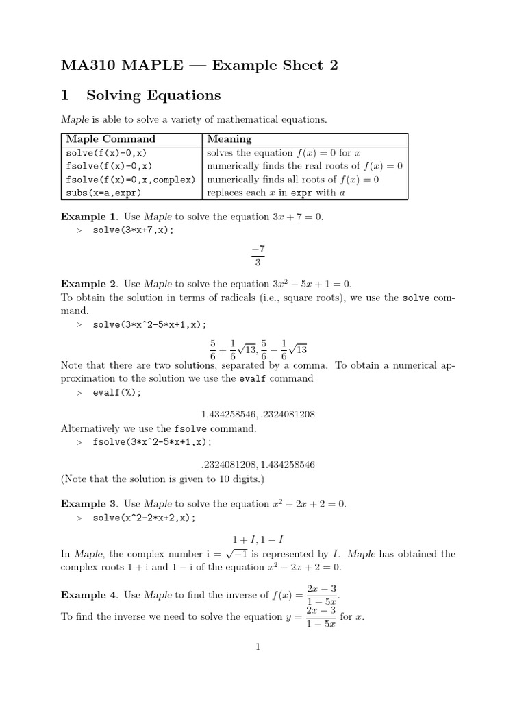 Solving Equations with Maple Commands | PDF | Derivative | Function ...