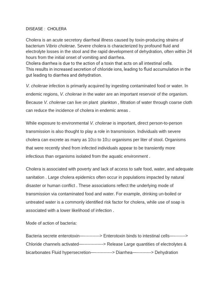 Diseases - Cholera | PDF