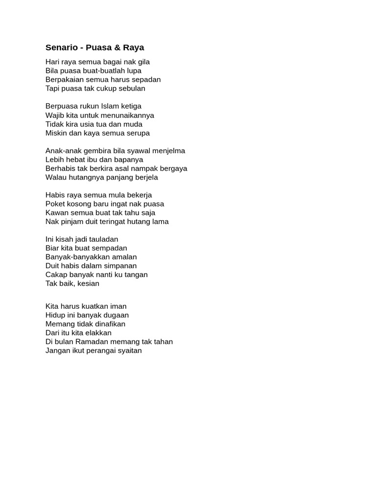 Lirik Lagu Senario Puasa & Raya | PDF
