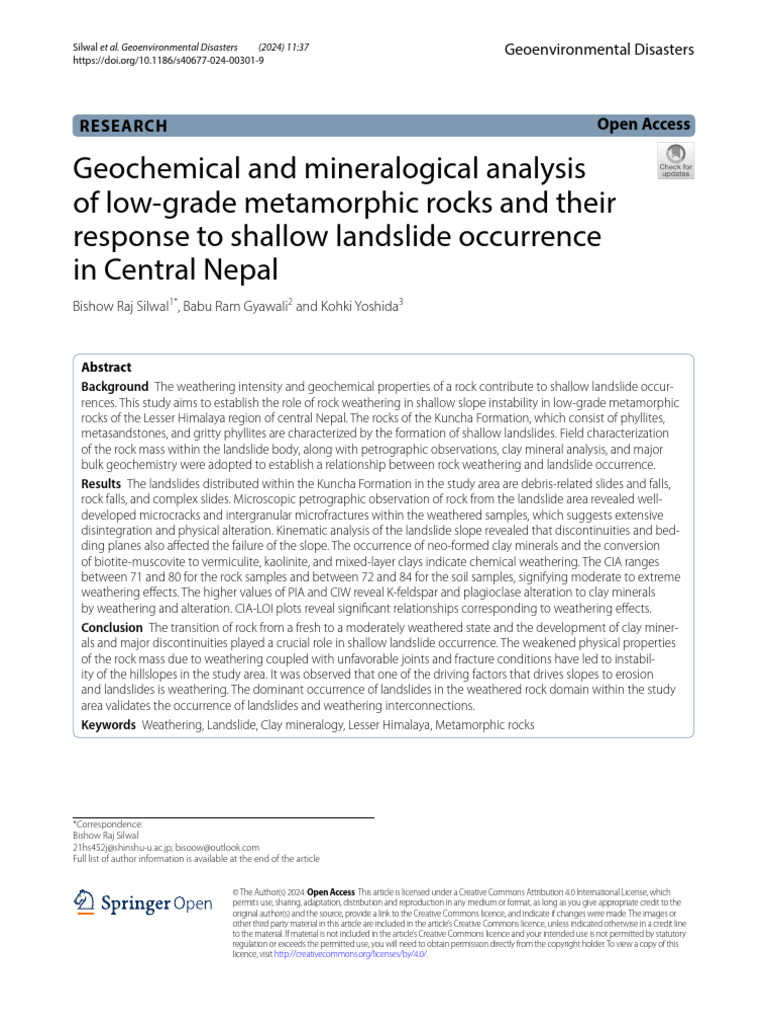 Geochemical and Mineralogical Analysis of Low-Grade Metamorphic Rocks ...