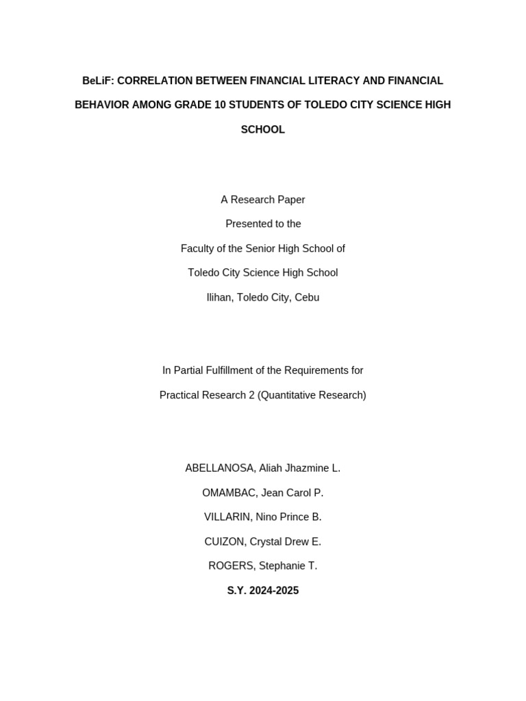 Financial Literacy and Behavior in Grade 10 | PDF | Literacy | Psychology