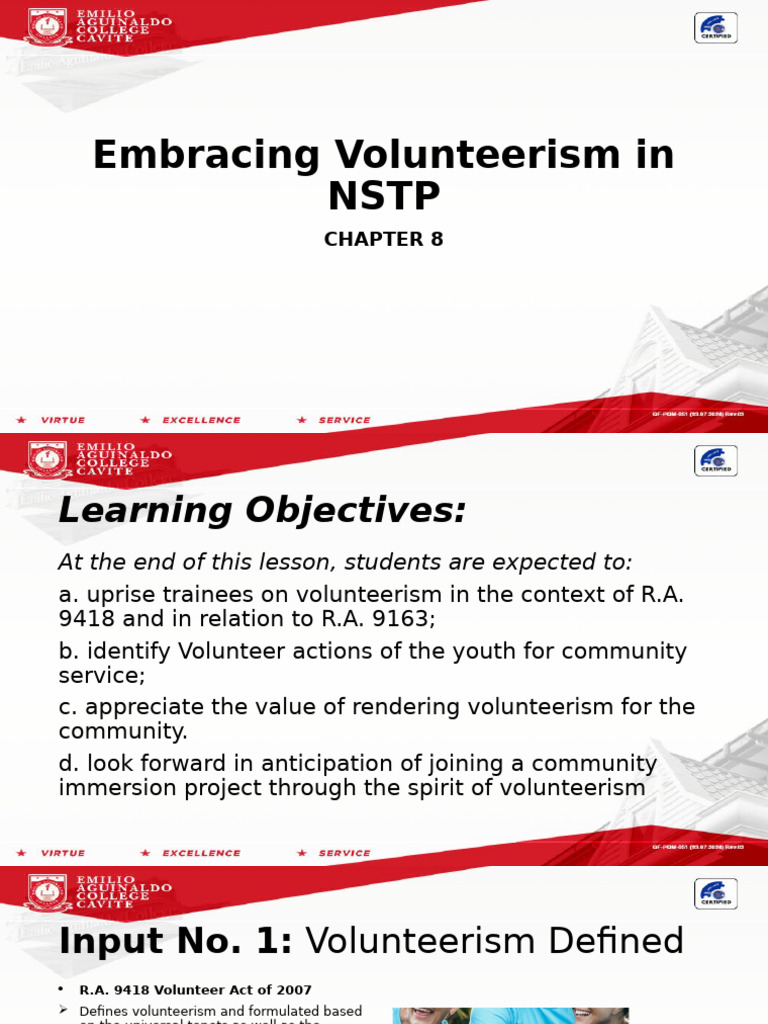 CHAPTER 8 Embracing Volunteerism in The NSTP | PDF | Volunteering ...