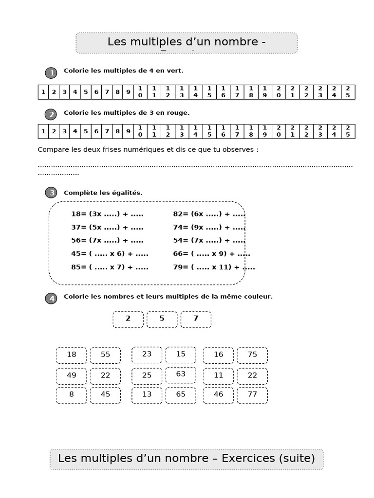Exercices sur les multiples pour CM1/CM2 | PDF