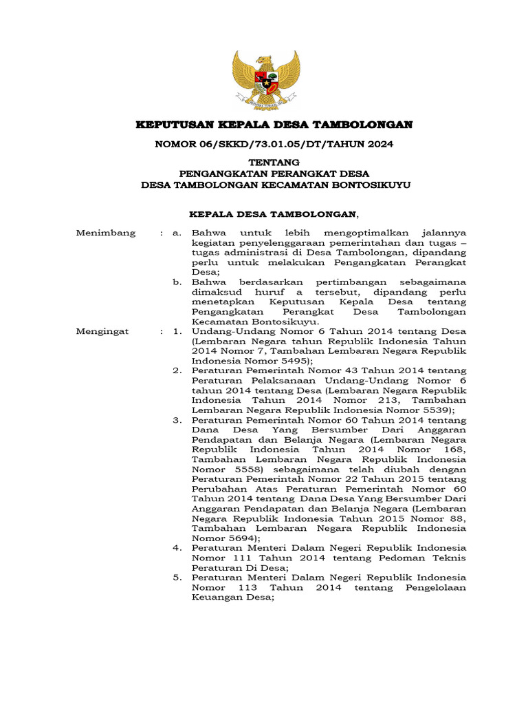 Sk Perangkat Desa 2024 Pdf