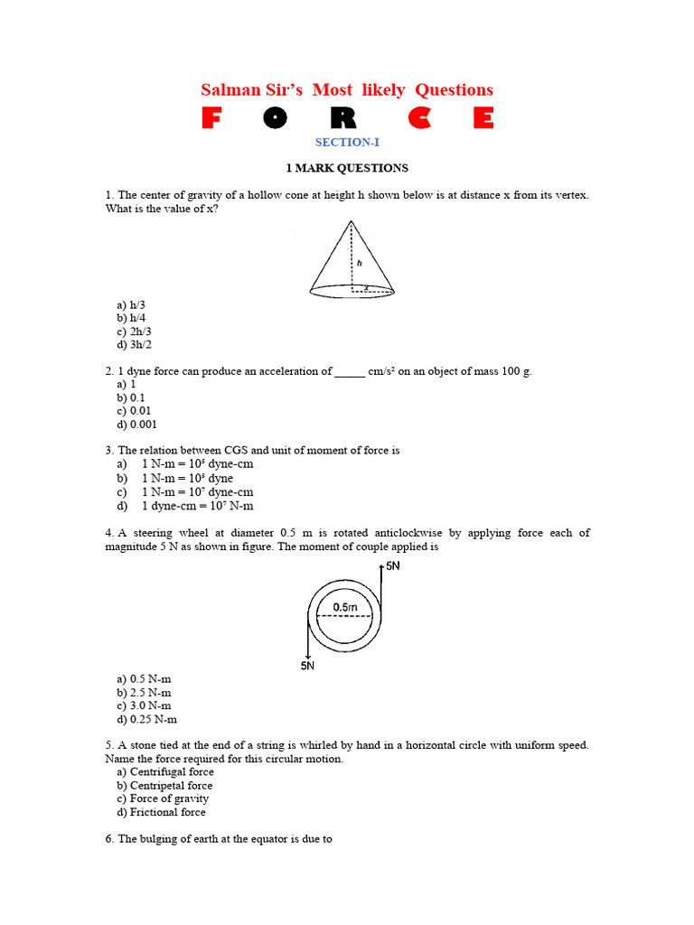 Salman Sir's Physics Force Questions | PDF | Force | Acceleration