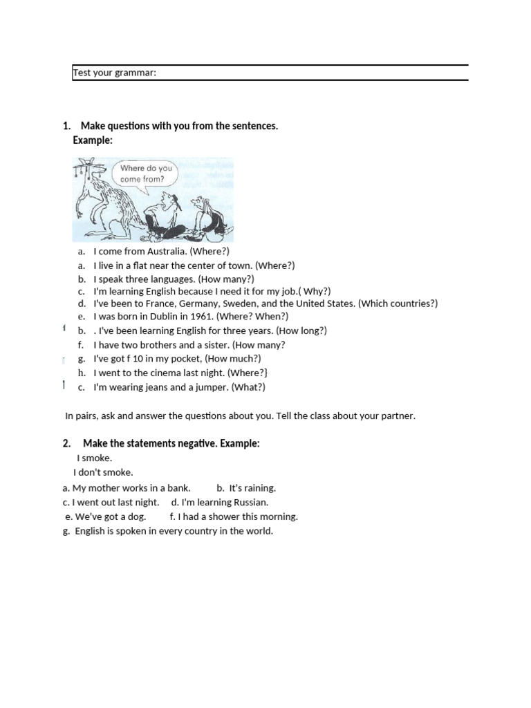 Grammar Practice: Questions & Negatives | PDF | Question | English Language