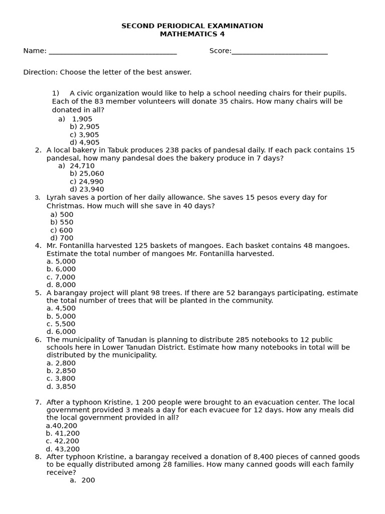Q2 G4 EXAM MATH | PDF | Mathematics | Arithmetic