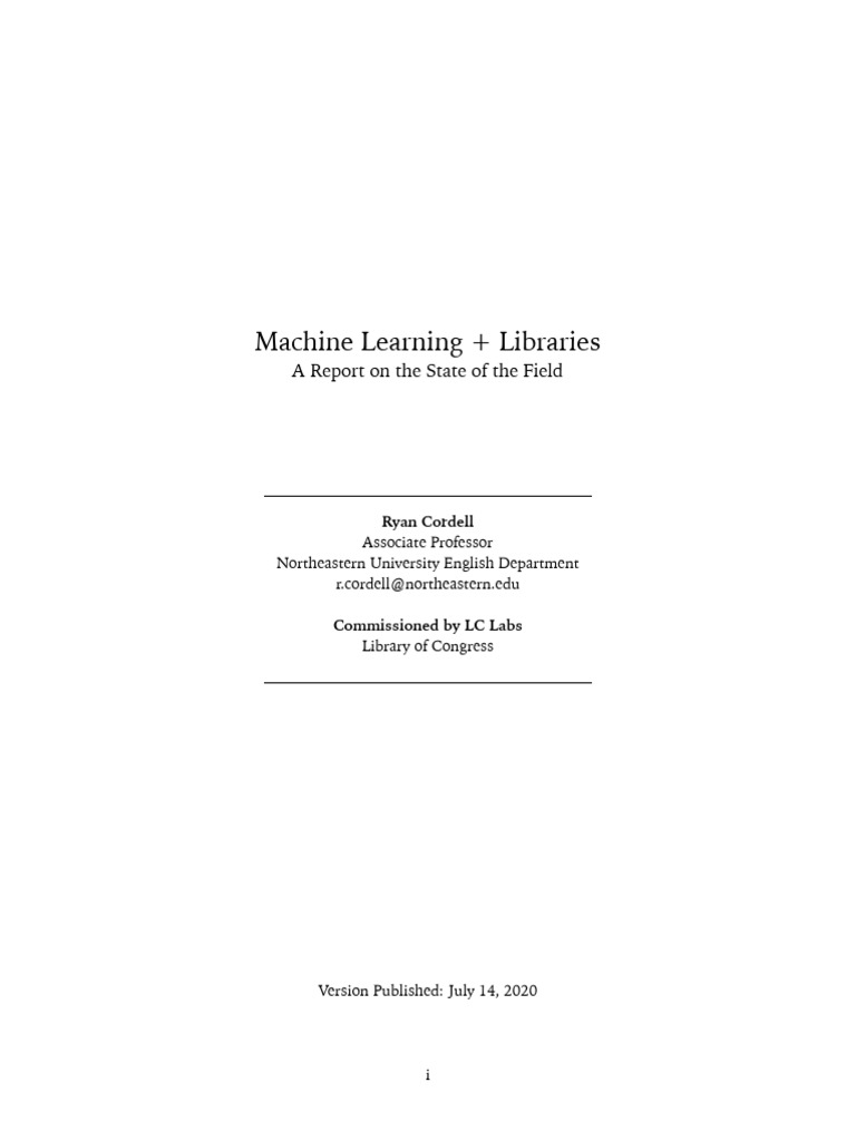 Machine Learning in Libraries Report | PDF | Machine Learning ...