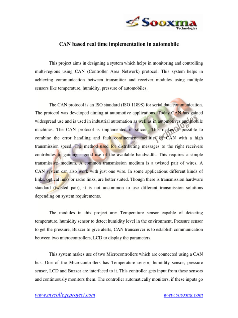 CAN Based Real Time Implementation in Automobile | PDF ...