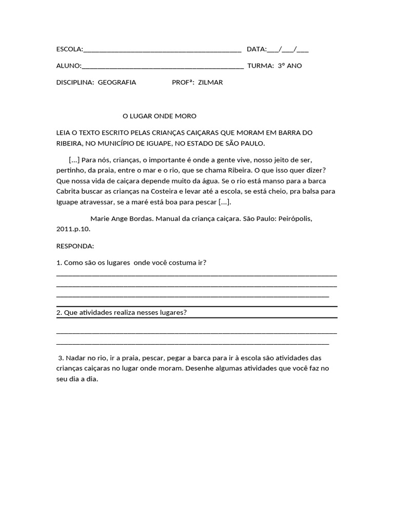 0lugar Onde Moro 3º Ano | PDF