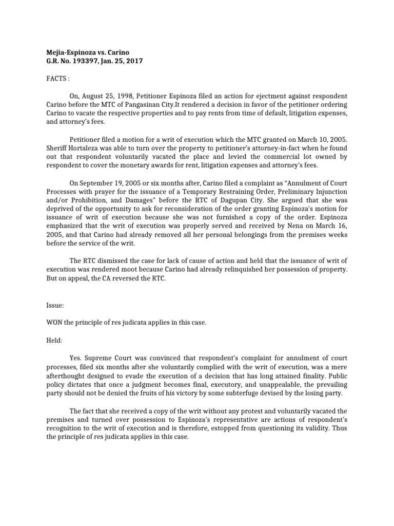 Mejia-Espinoza Ejectment Case Ruling | PDF | Lawsuit | Complaint