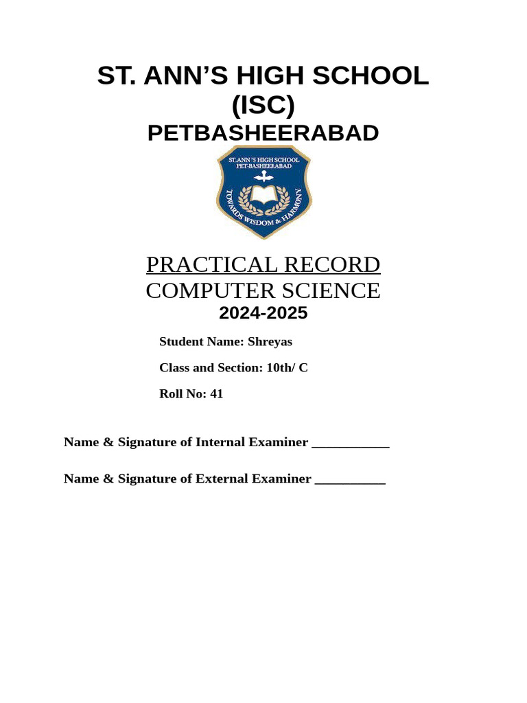 Computer Science Practical Record 2024-25 | PDF | Volume | Computer Science