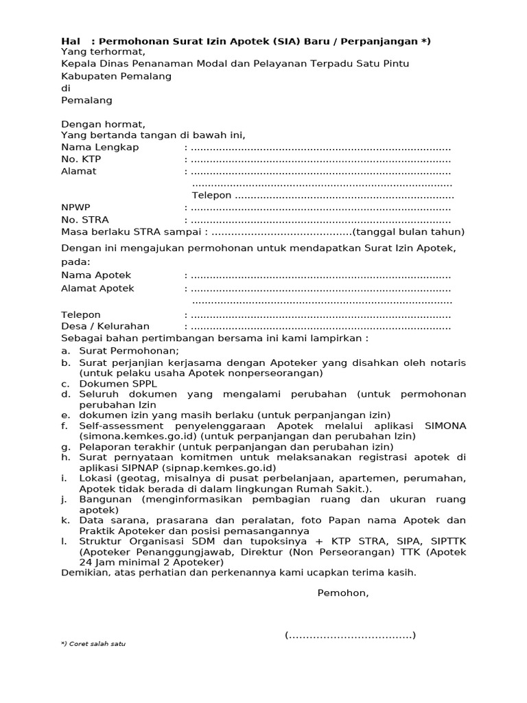 Form Permohonan Sia Apotek Oss | PDF