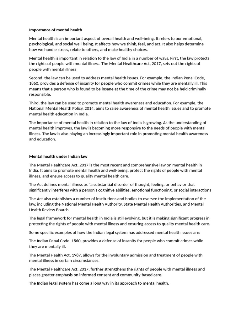 Importance of Mental Health | PDF | Mental Health | Mental Disorder
