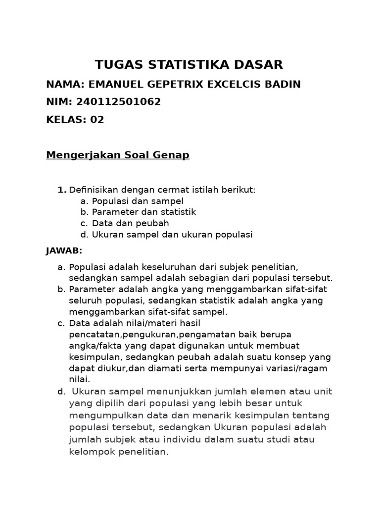 STATISTIKA DASAR (01)-EMANUEL GEPETRIX EXCELCIS KELAS 02 | PDF