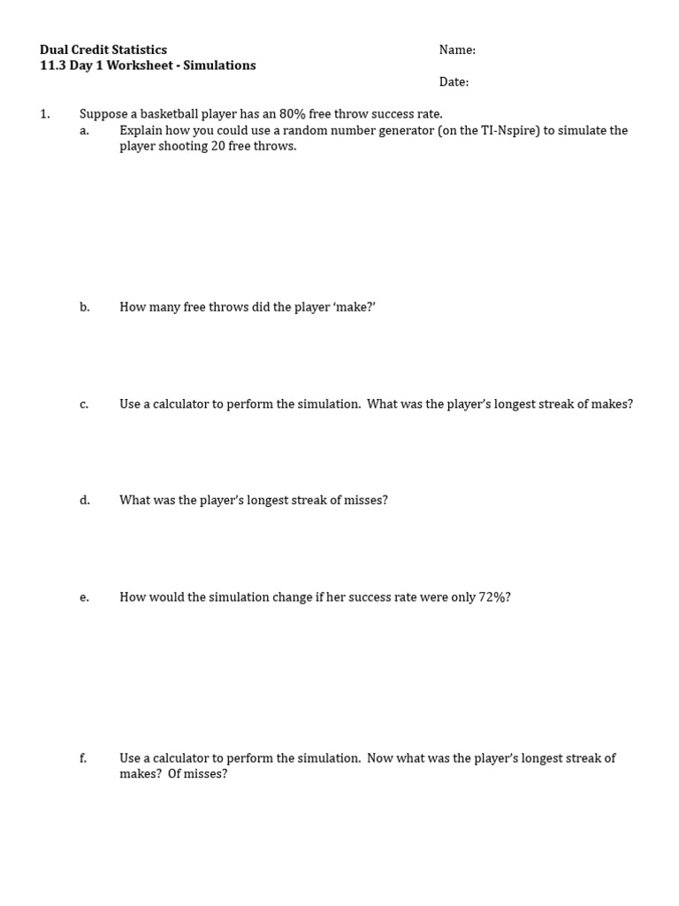 11.3 Day 1 Worksheet Simulations | PDF