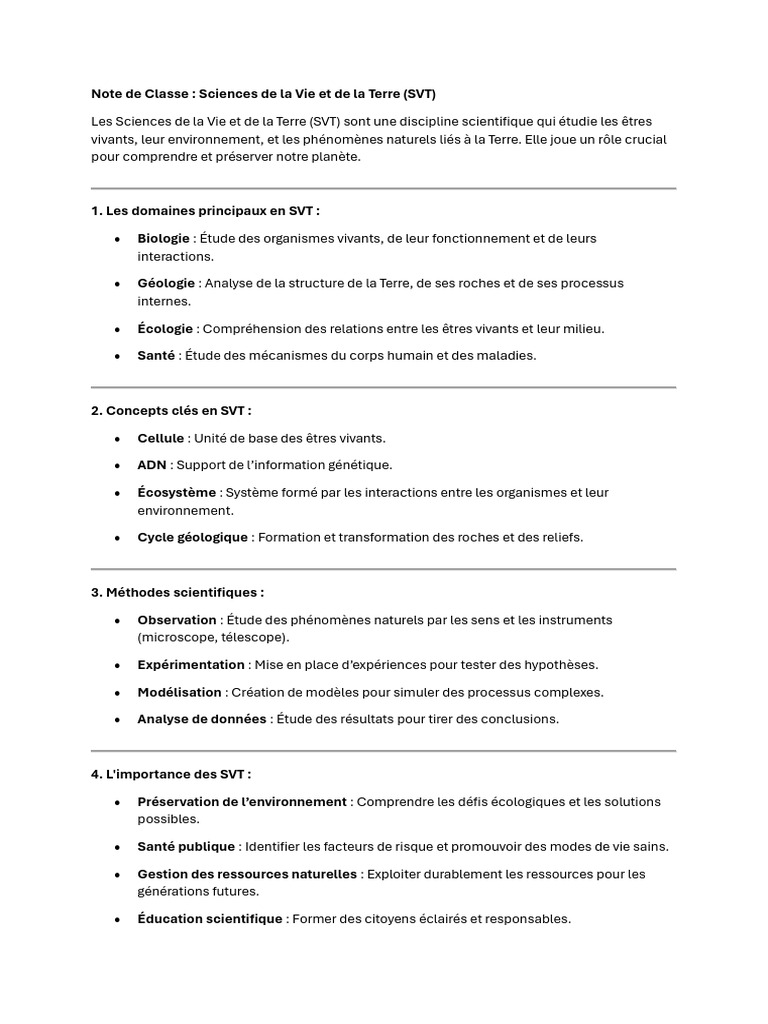 Introduction aux SVT en 8ème | PDF