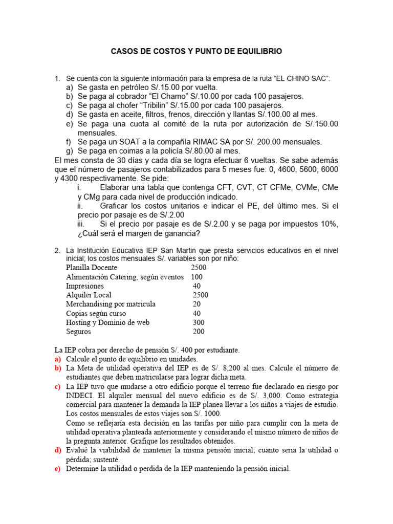 Costos y Punto de Equilibrio | PDF