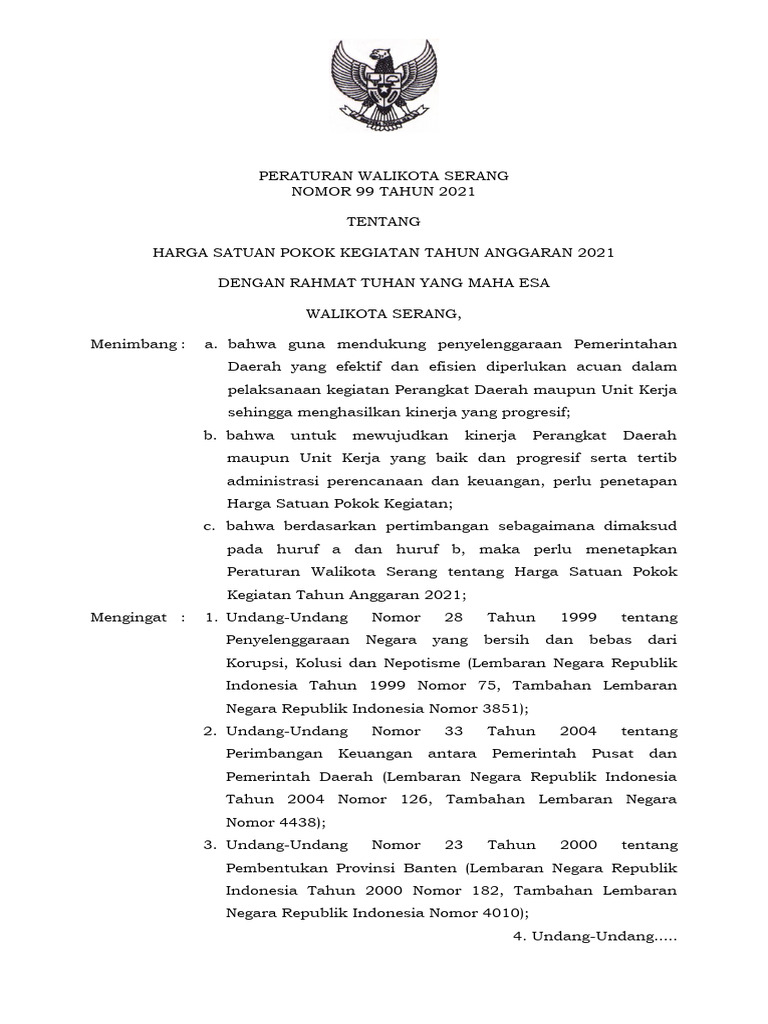 Perwal No 99 Tahun 2021 Tentang HSPK 2021 | PDF