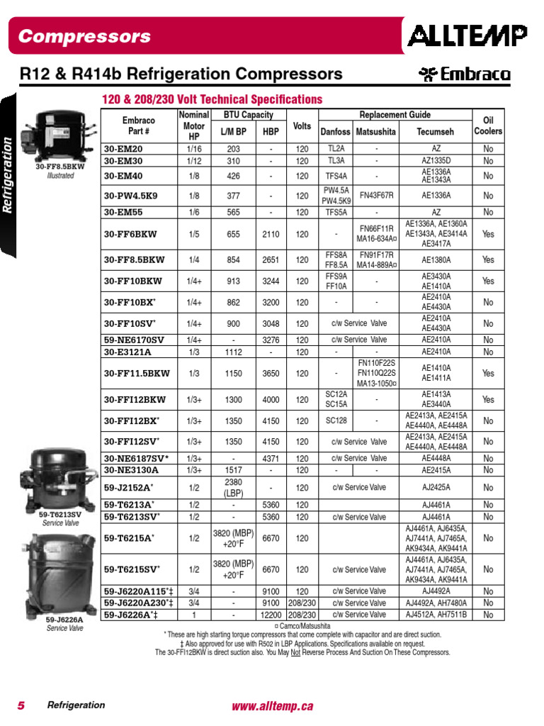 Refrigeration Compressor Specifications | PDF | Thermodynamic ...