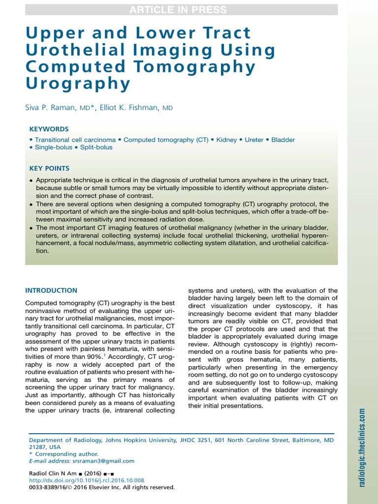 CT Urography for Urothelial Tumors | PDF | Ct Scan | Diseases And Disorders