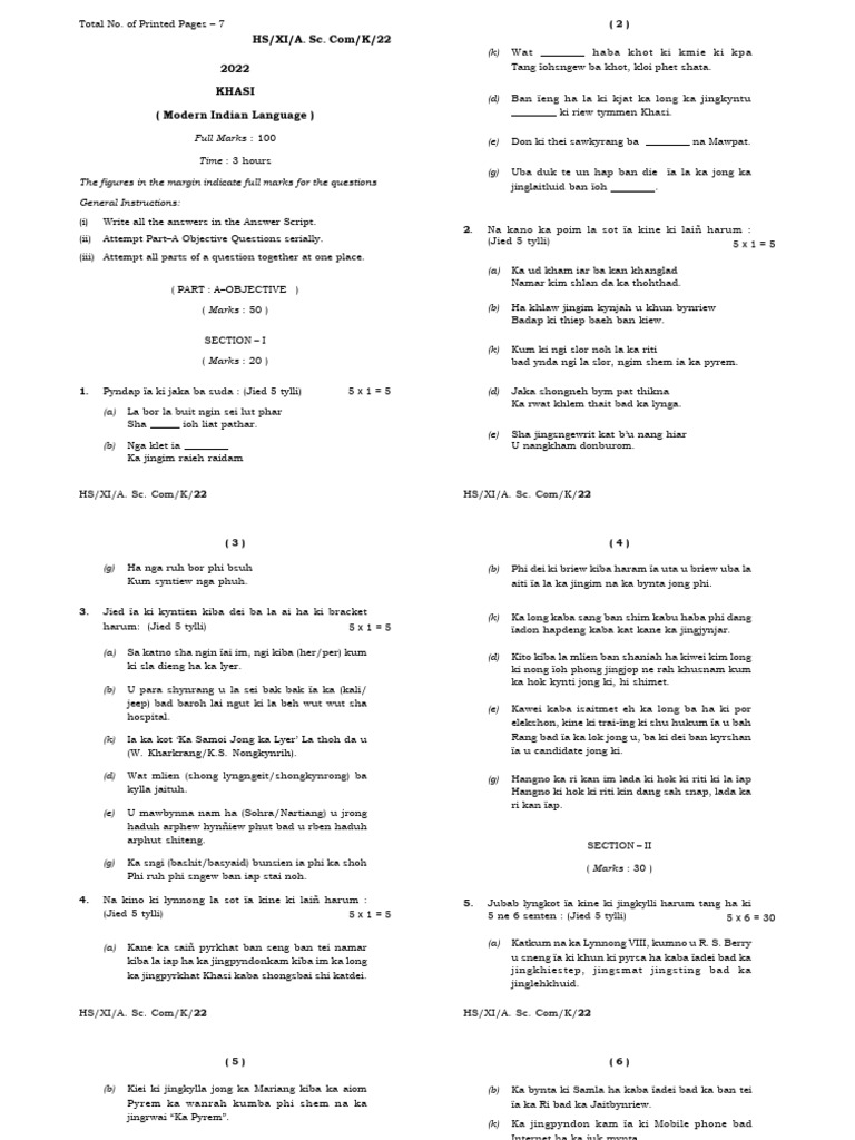 Khasi Class 11 Assignment Guide | PDF | Language Families | Languages ...