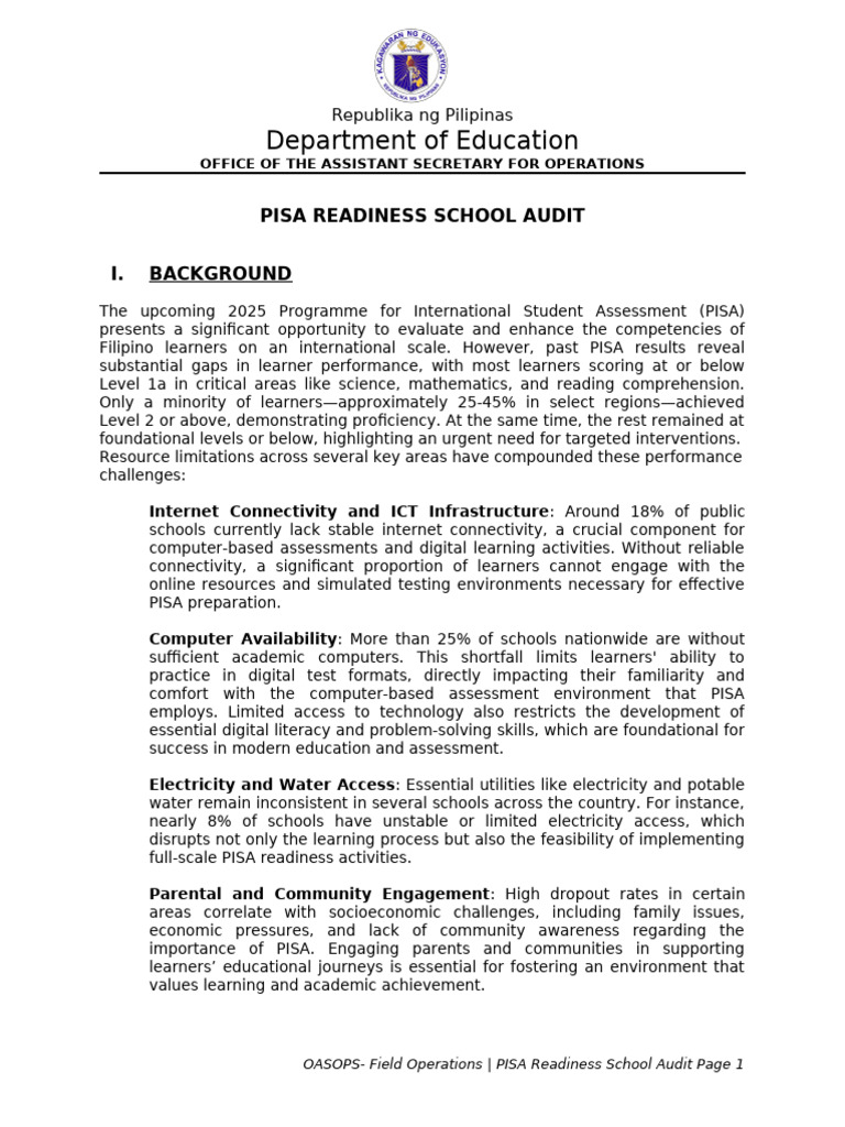 PISA 2025 Readiness School Audit Guide | PDF | Programme For ...