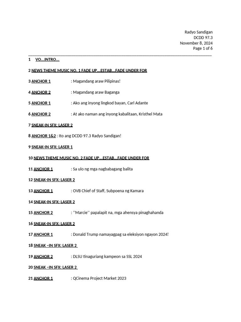 Radio Broadcastin Script 5 | PDF